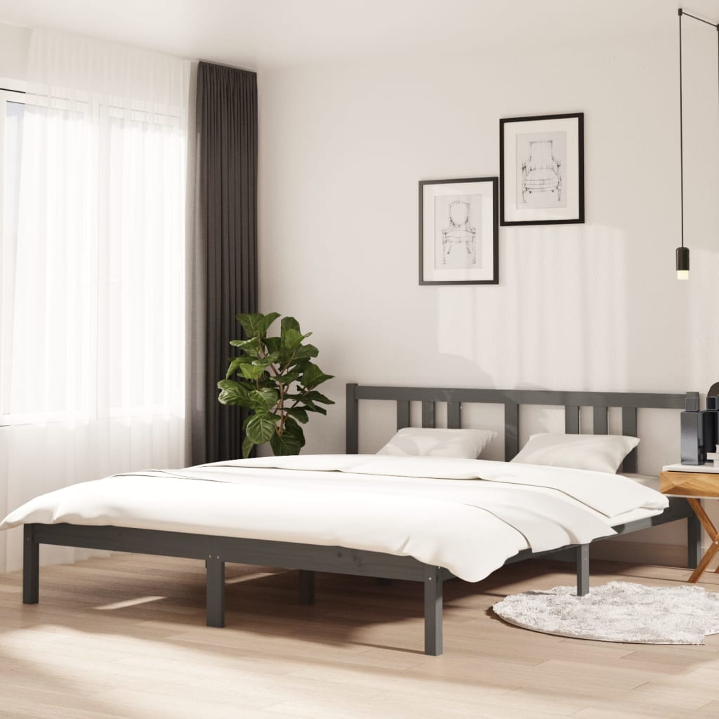 Bed frame without mattress gray solid wood 160x200 cm