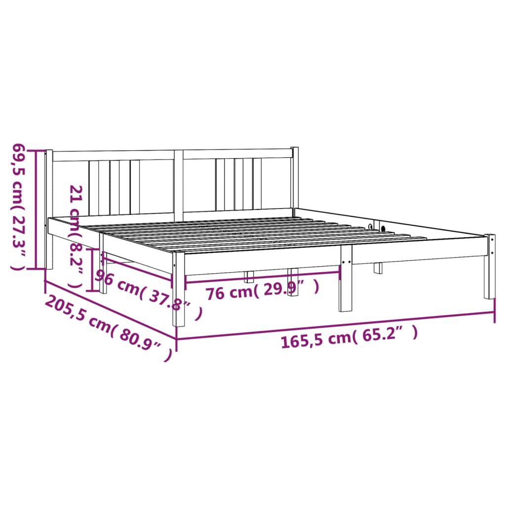 Bed frame without mattress black solid wood 160x200 cm