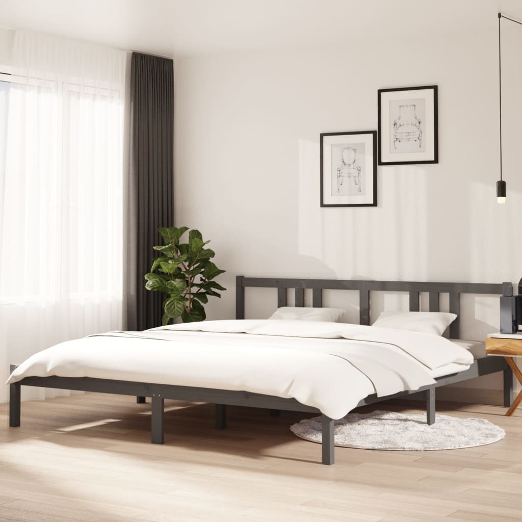 Bed frame without mattress gray solid wood 180x200 cm