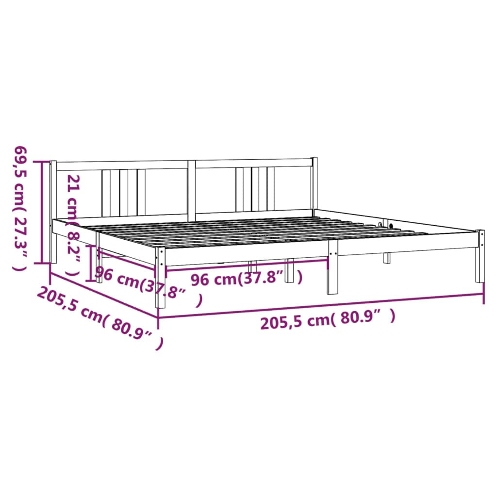 Bed frame without mattress solid wood gray 200x200 cm