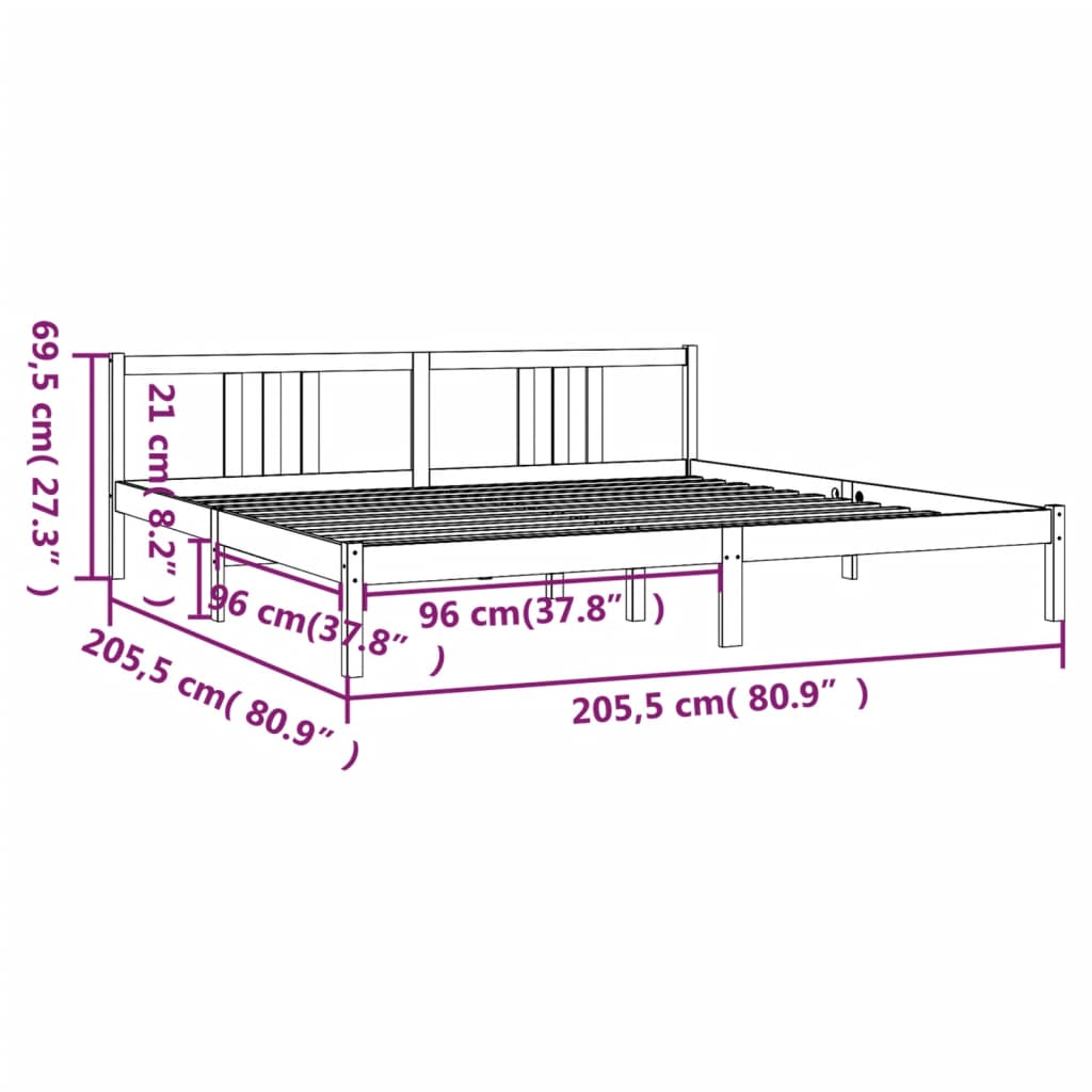 Bed frame without mattress black solid wood 200x200 cm