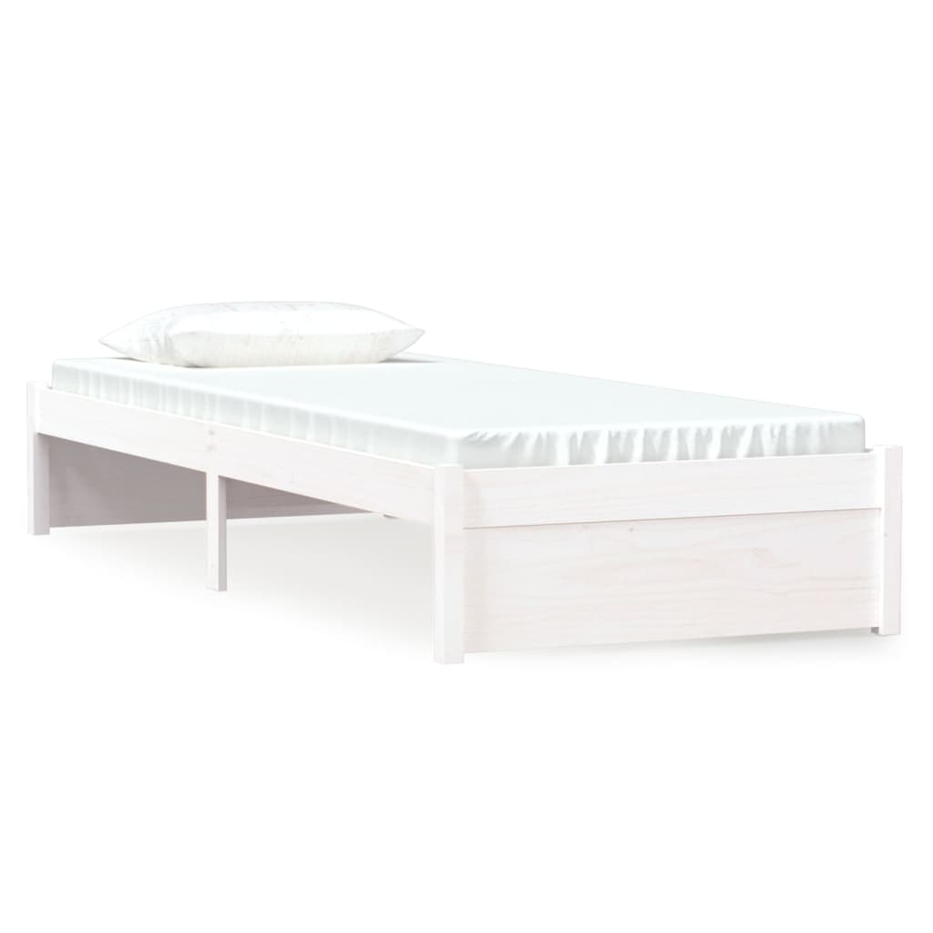 Bed frame without mattress white solid wood 75x190 cm