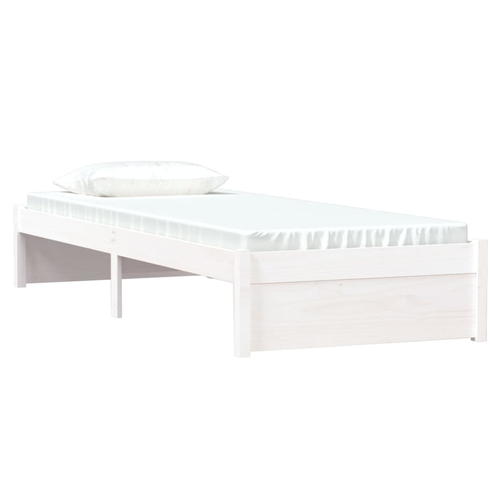 Bed frame without mattress white solid wood 75x190 cm