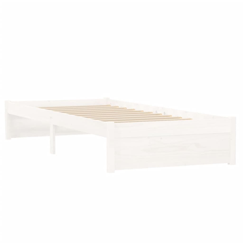 Bed frame without mattress white solid wood 75x190 cm