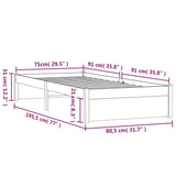 Bed frame without mattress white solid wood 75x190 cm