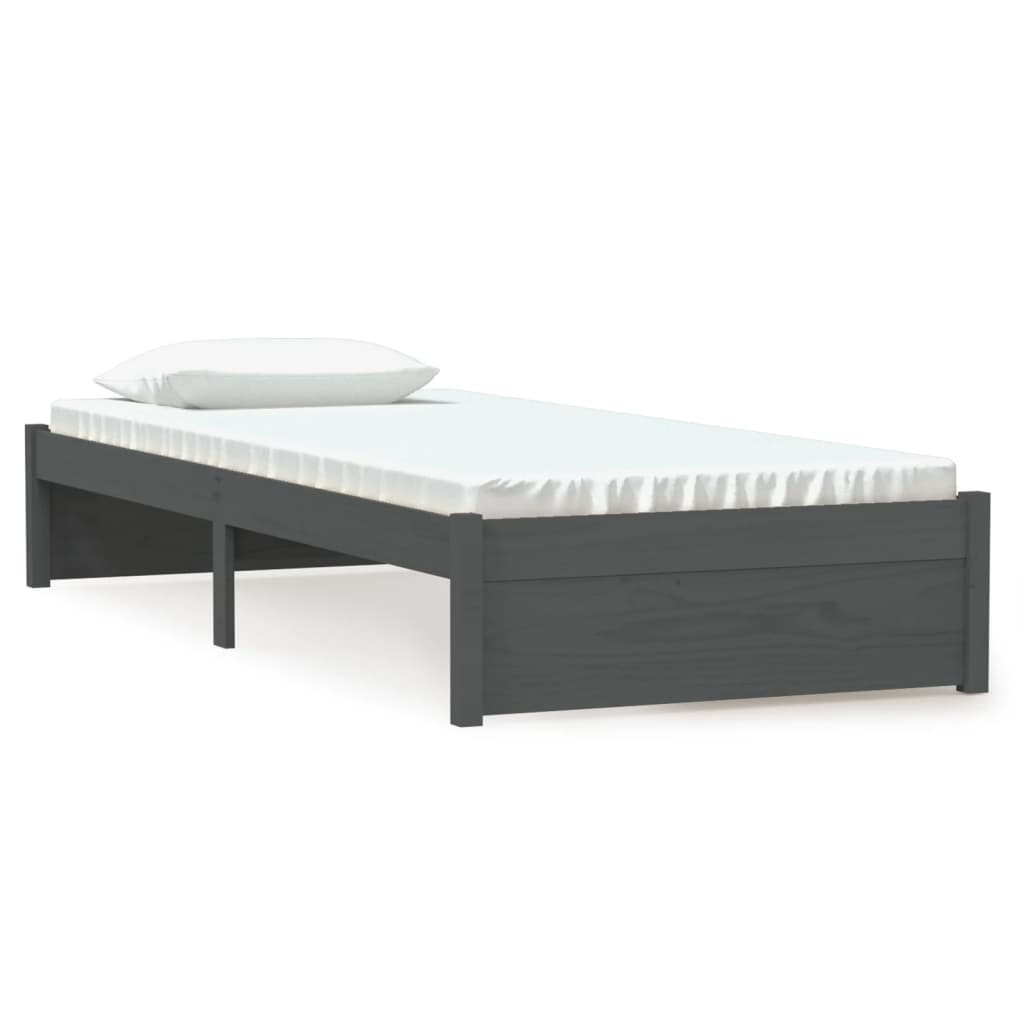 Cadre de lit sans matelas gris bois massif 75x190 cm