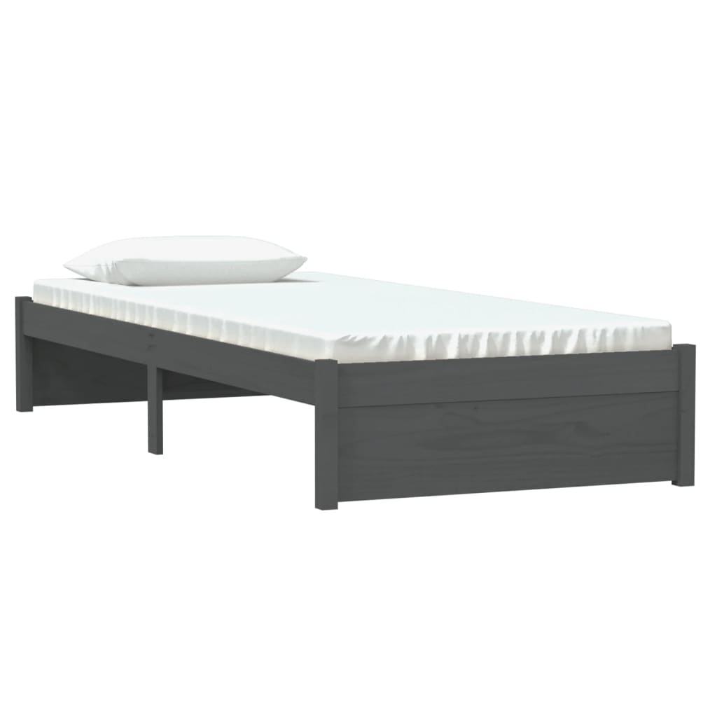 Cadre de lit sans matelas gris bois massif 75x190 cm