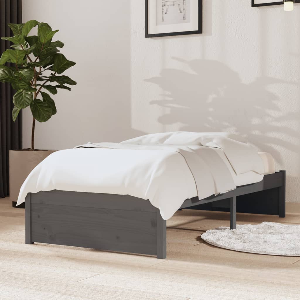 Cadre de lit sans matelas gris bois massif 75x190 cm