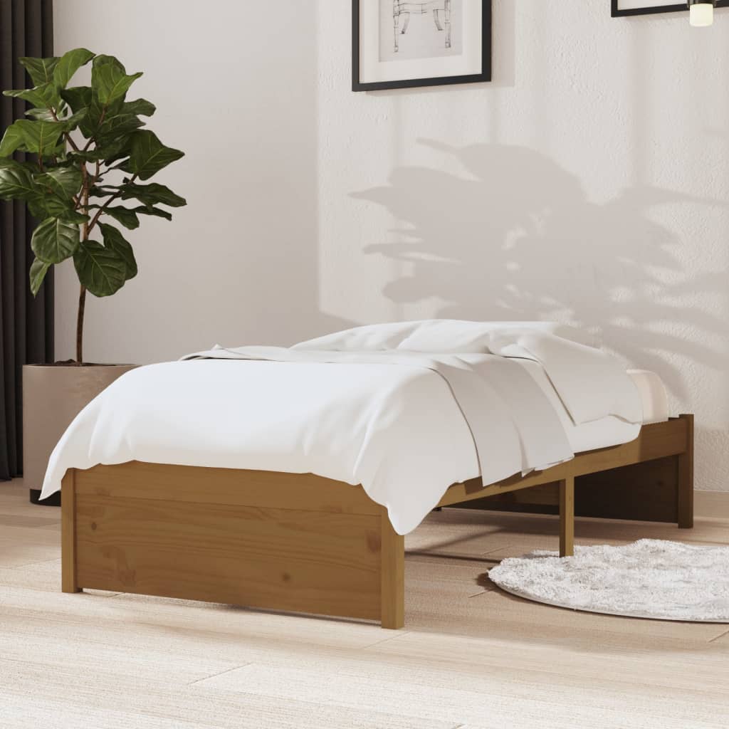 Bed frame without mattress honey brown solid wood 75x190 cm