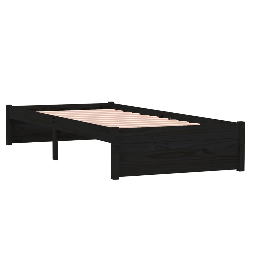 Bed frame without mattress black solid wood 75x190 cm