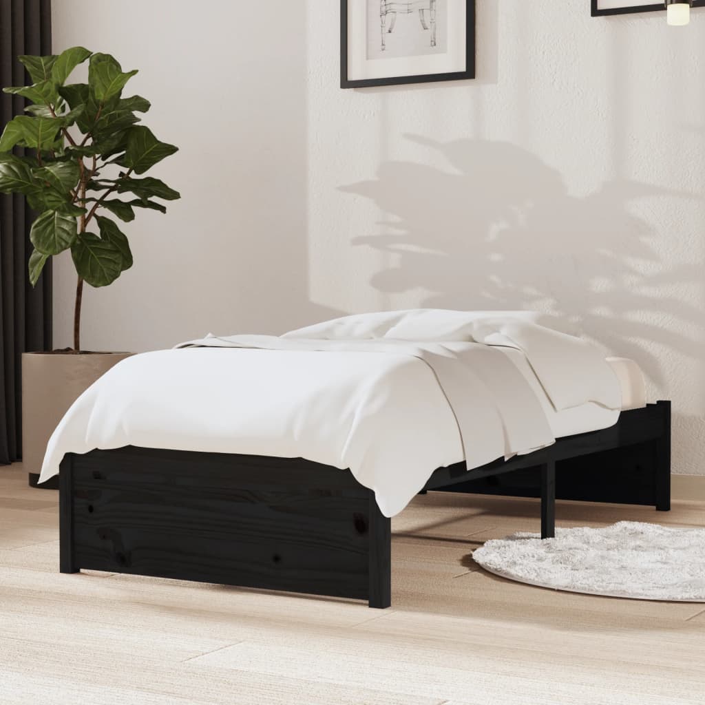 Bed frame without mattress black solid wood 75x190 cm