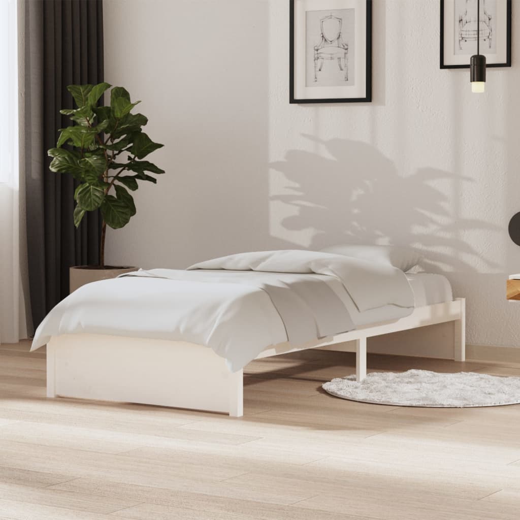 Cadre de lit sans matelas blanc bois massif 90x190 cm