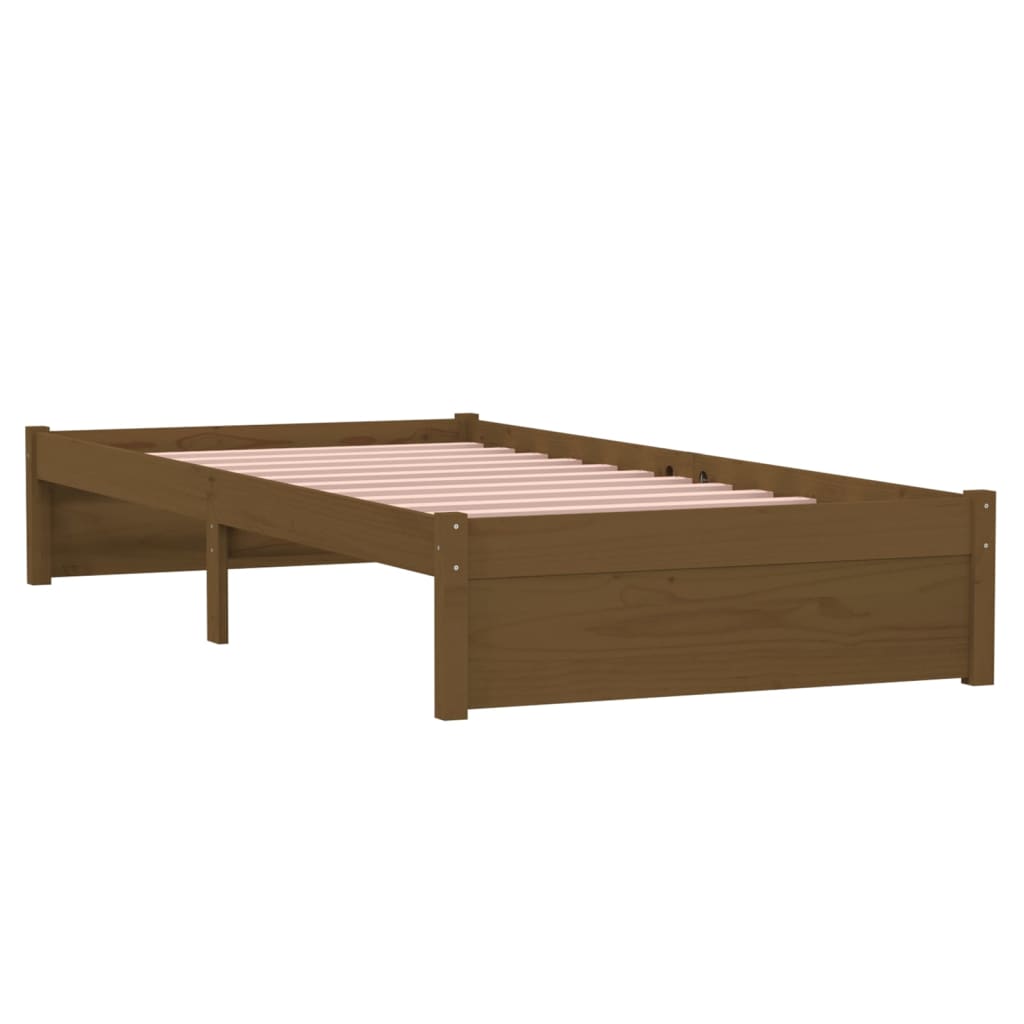 Cadre de lit sans matelas marron miel bois massif 90x190 cm