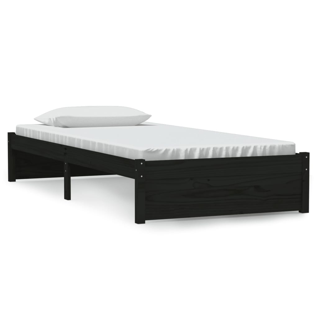 Cadre de lit sans matelas noir bois massif 90x190 cm