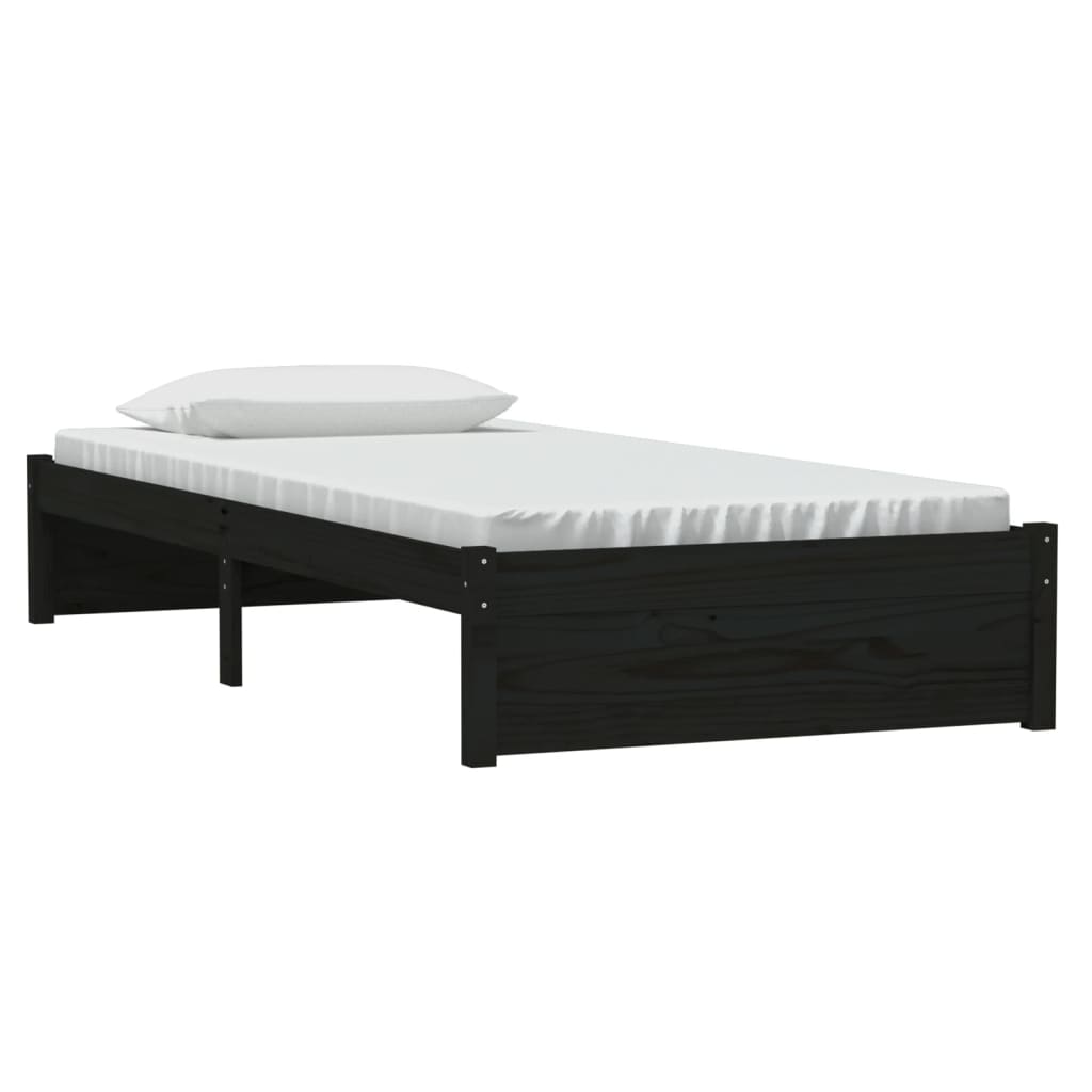 Bed frame without mattress black solid wood 90x190 cm