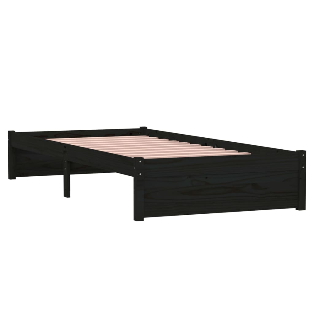 Cadre de lit sans matelas noir bois massif 90x190 cm