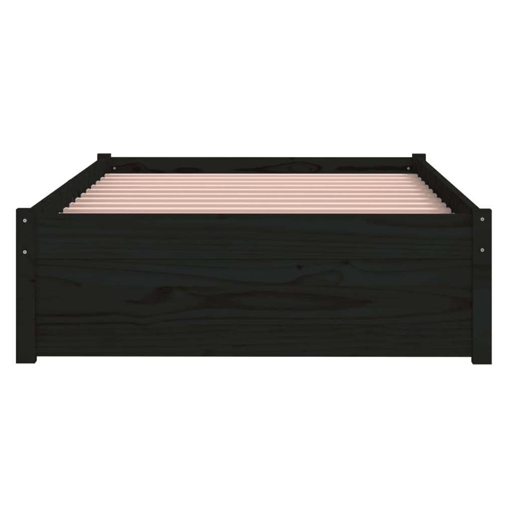 Cadre de lit sans matelas noir bois massif 90x190 cm