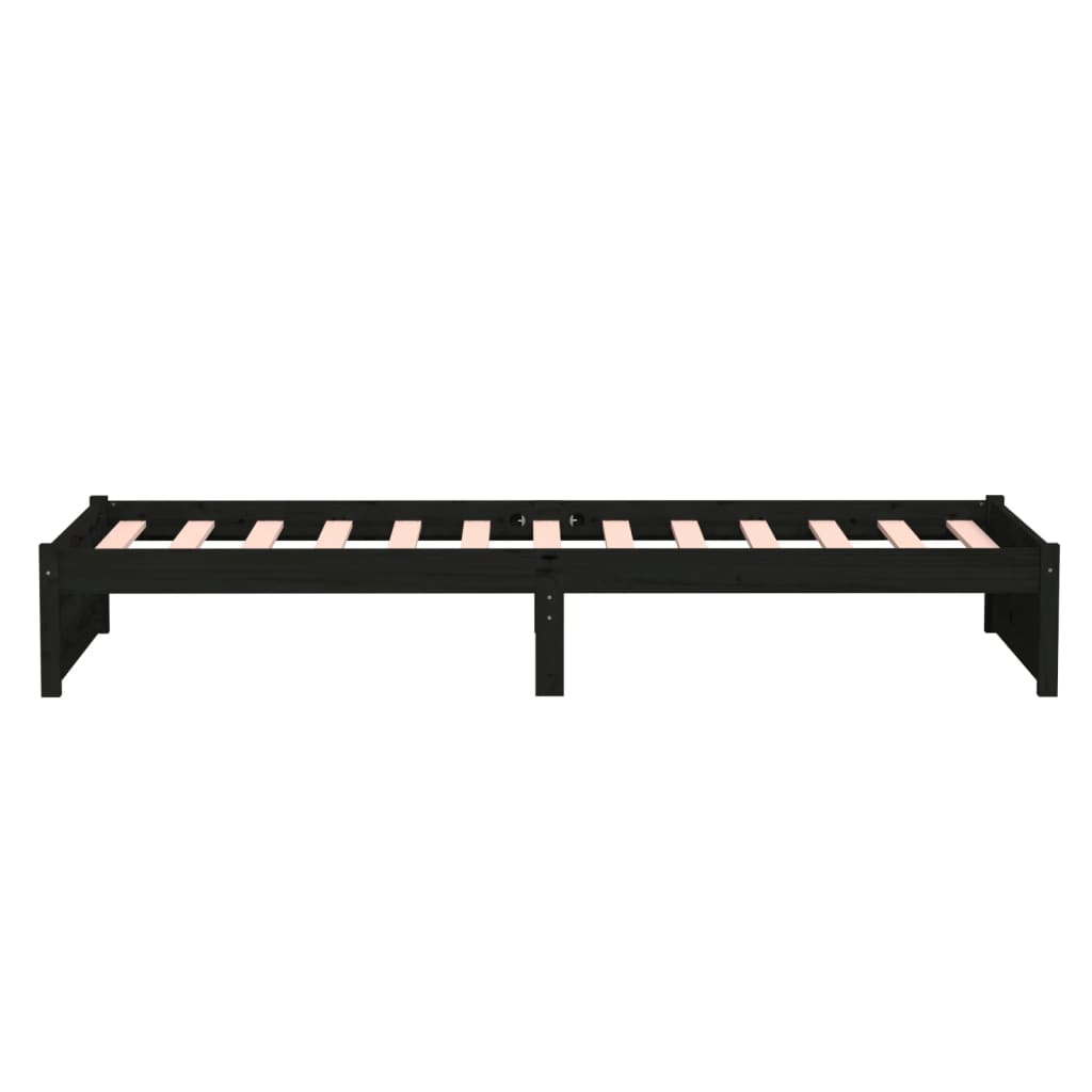 Cadre de lit sans matelas noir bois massif 90x190 cm