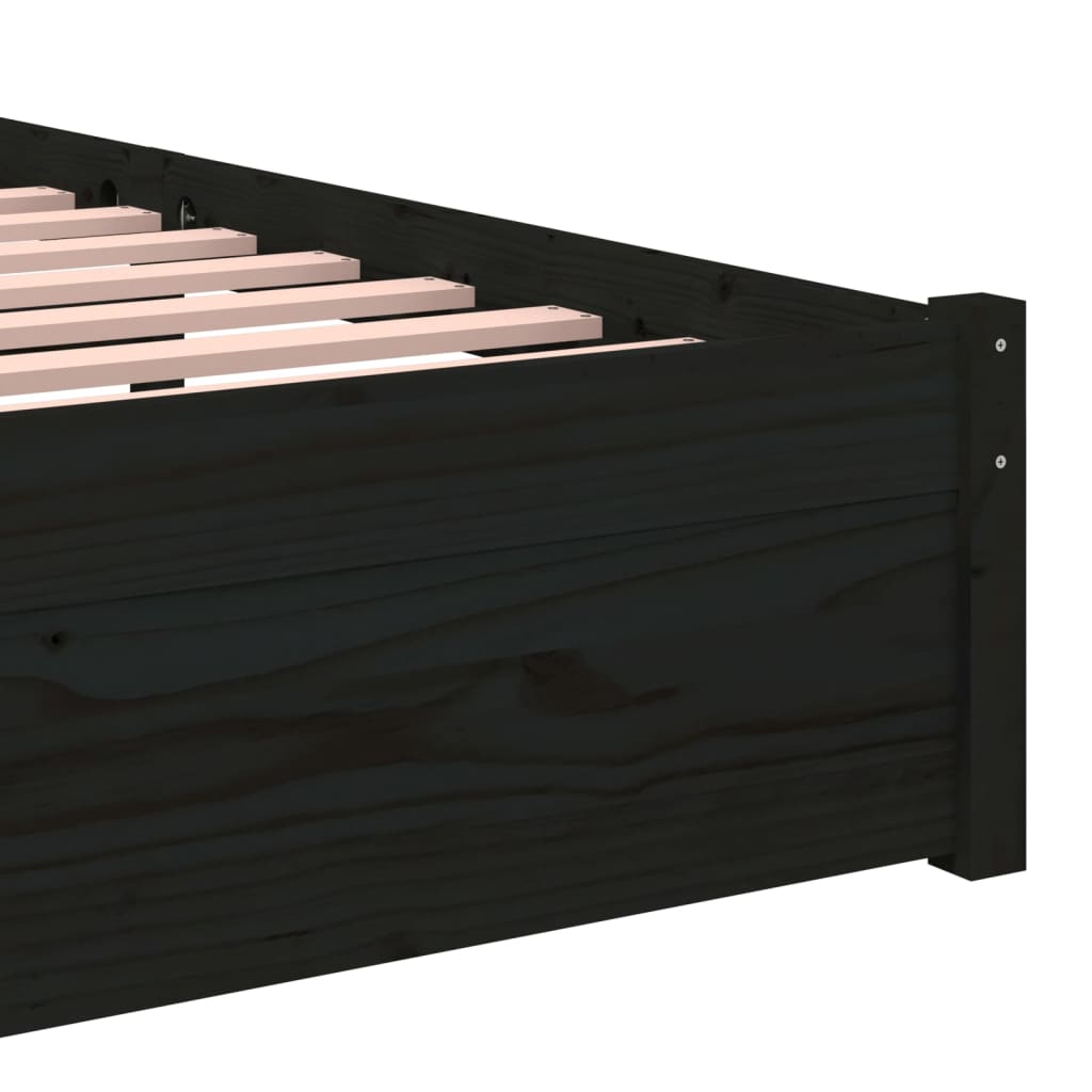 Cadre de lit sans matelas noir bois massif 90x190 cm