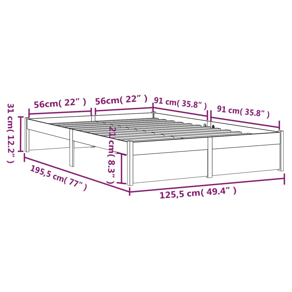 Bed frame without mattress black solid wood 120x190 cm