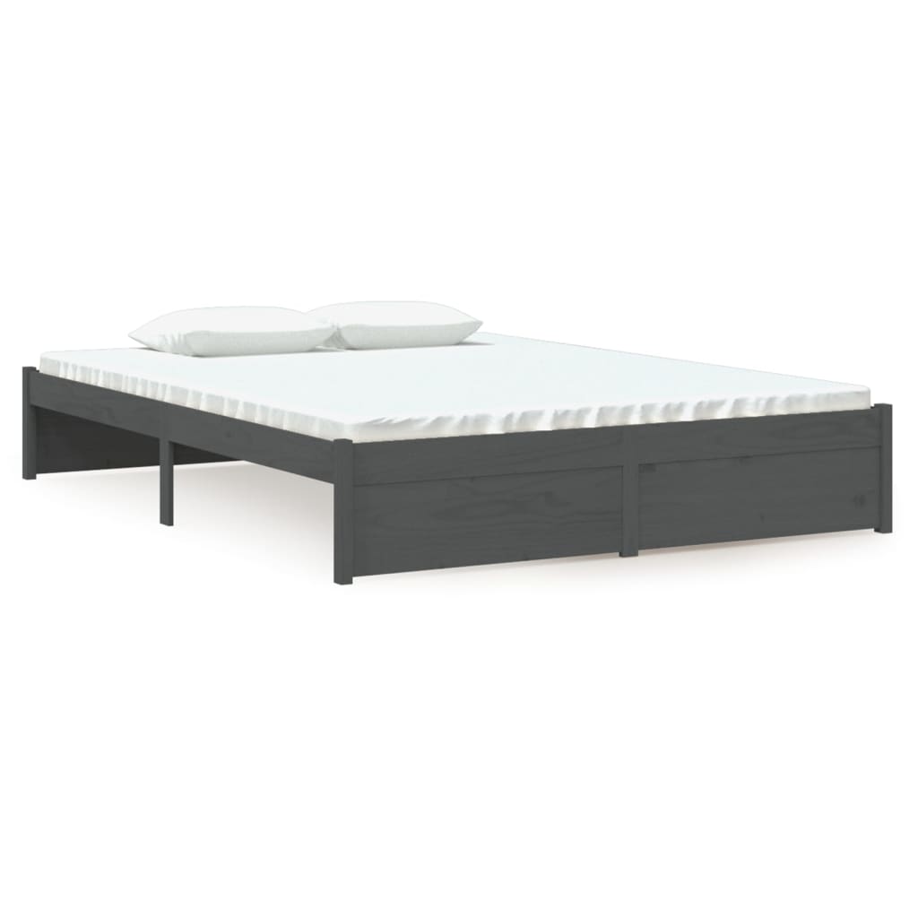 Bed frame without mattress gray solid wood 135x190 cm