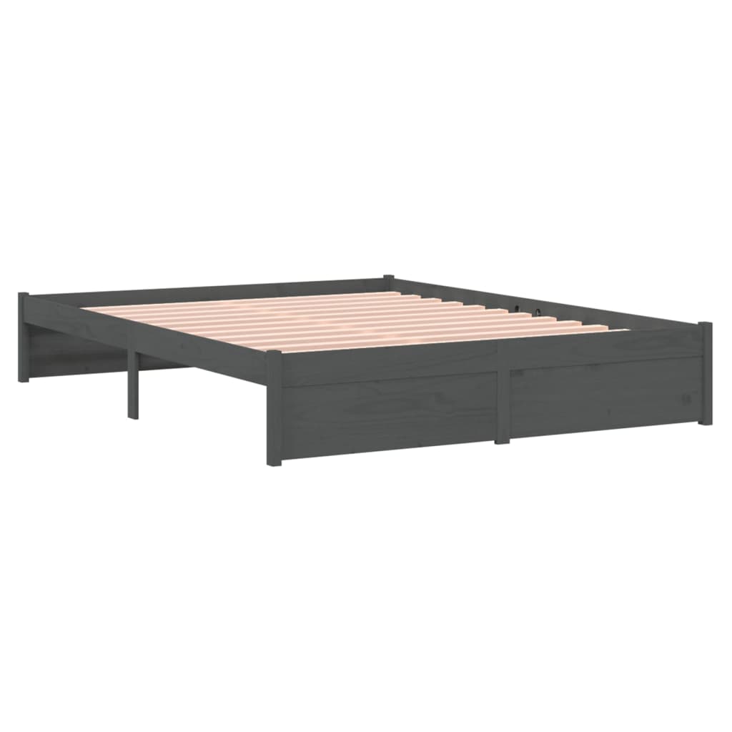 Bed frame without mattress gray solid wood 135x190 cm