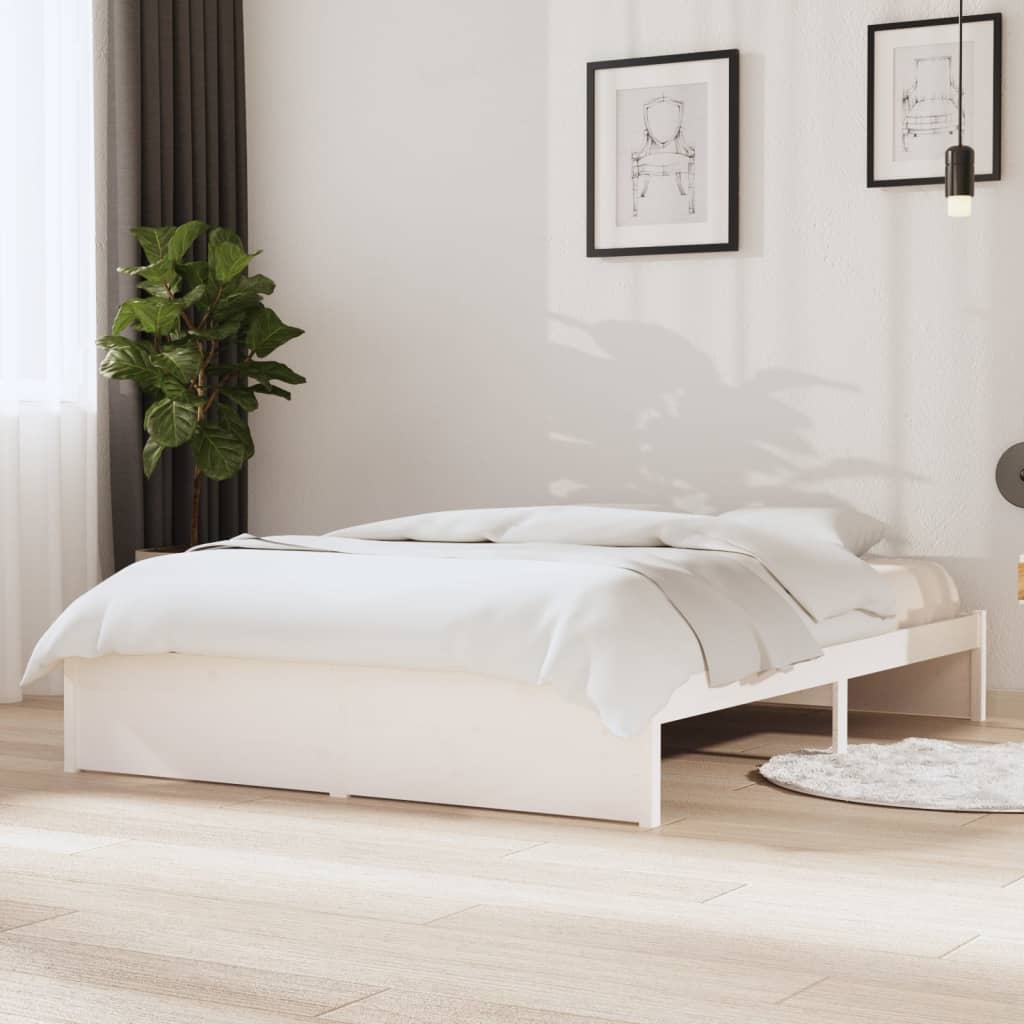 Bed frame without mattress white solid wood 140x190 cm