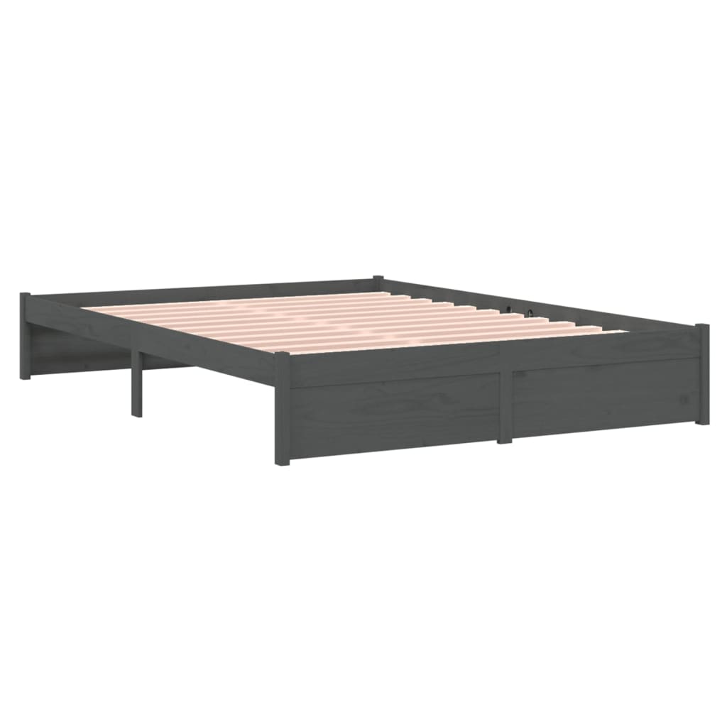 Bed frame without mattress gray solid wood 140x190 cm