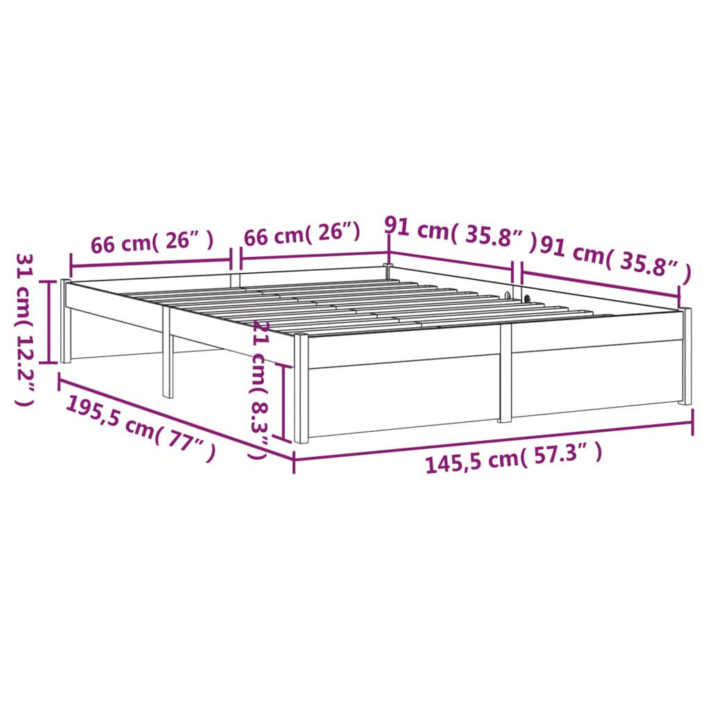 Bed frame without mattress gray solid wood 140x190 cm