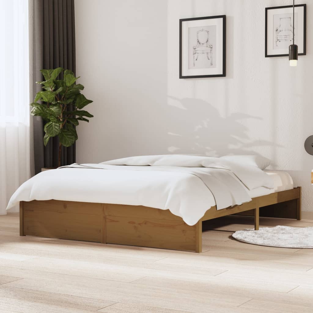 Bed frame without mattress honey brown solid wood 140x190 cm