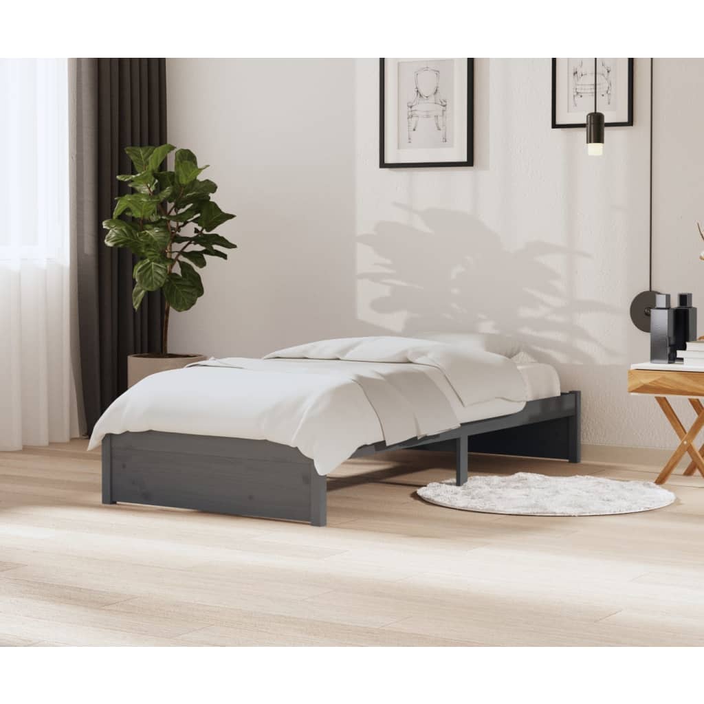 Bed frame without mattress gray solid wood 90x200 cm