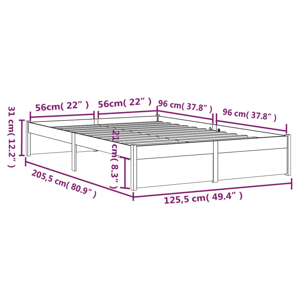 Bettgestell ohne Matratze aus Massivholz 120x200 cm