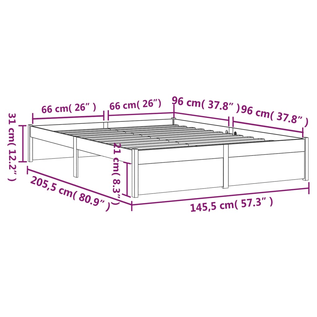 Solid wood bed frame without mattress 140x200 cm