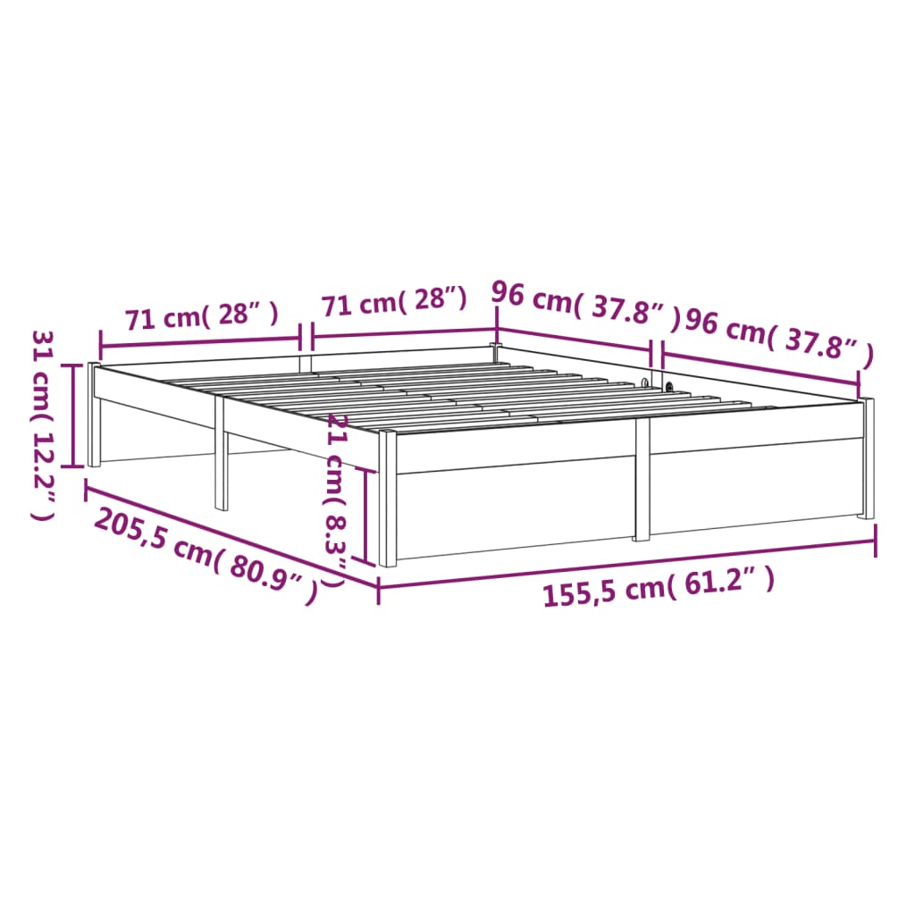 Bed frame without mattress solid wood 150x200 cm