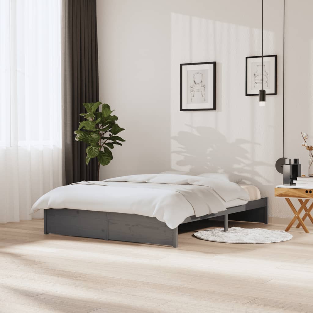 Bed frame without mattress gray solid wood 150x200 cm