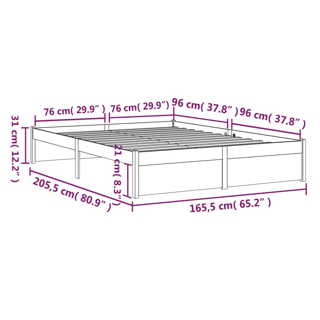 Cadre de lit sans matelas blanc bois massif 160x200 cm