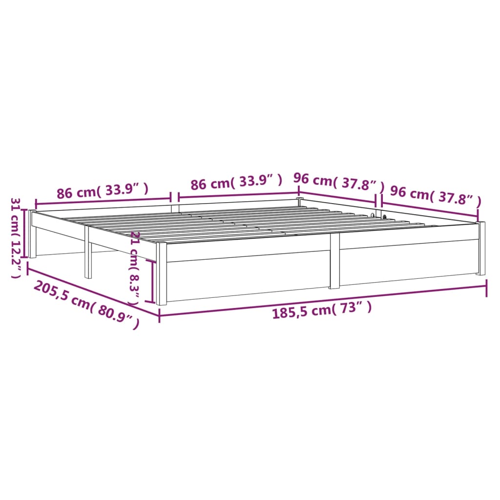 Solid wood bed frame without mattress 180x200 cm