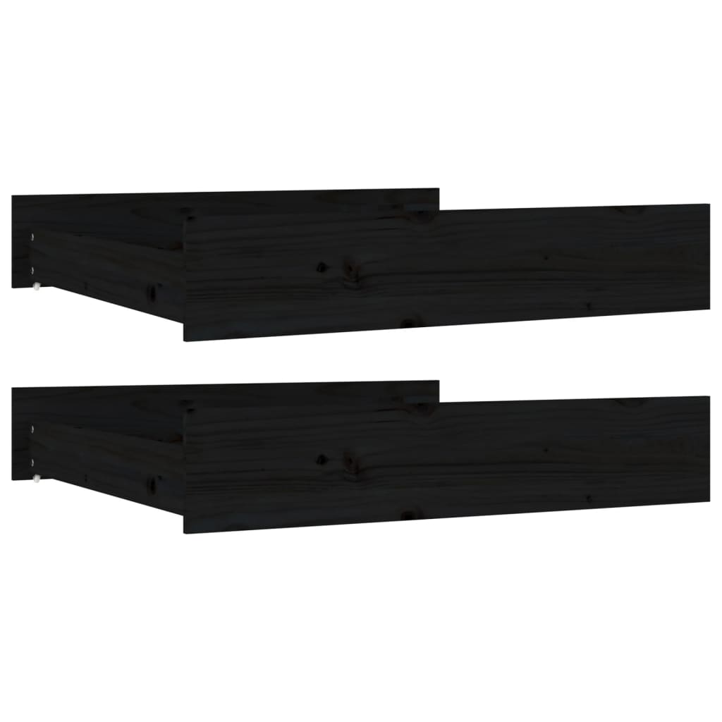 Tiroirs de lit 2 pcs Noir Bois de pin massif