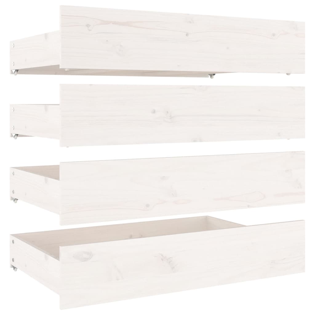 Tiroirs de lit 4 pcs Blanc Bois de pin massif