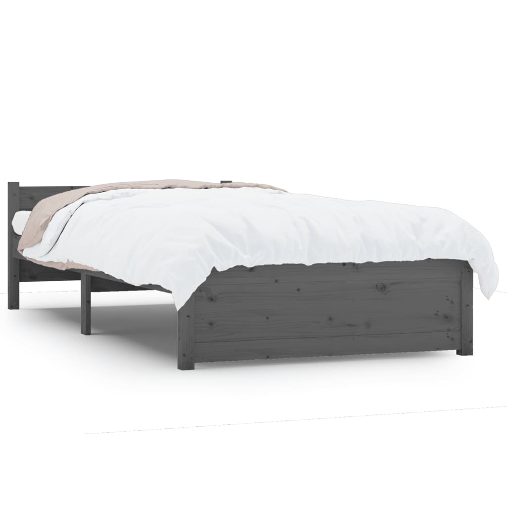 Bed frame without mattress gray solid wood 75x190 cm