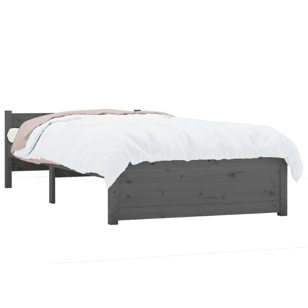 Bed frame without mattress gray solid wood 75x190 cm