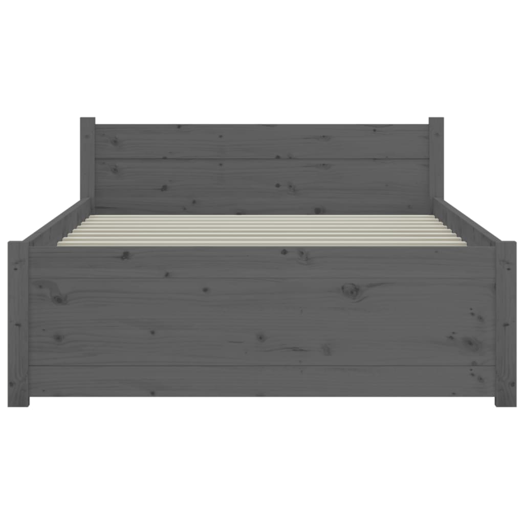 Cadre de lit sans matelas gris bois massif 75x190 cm