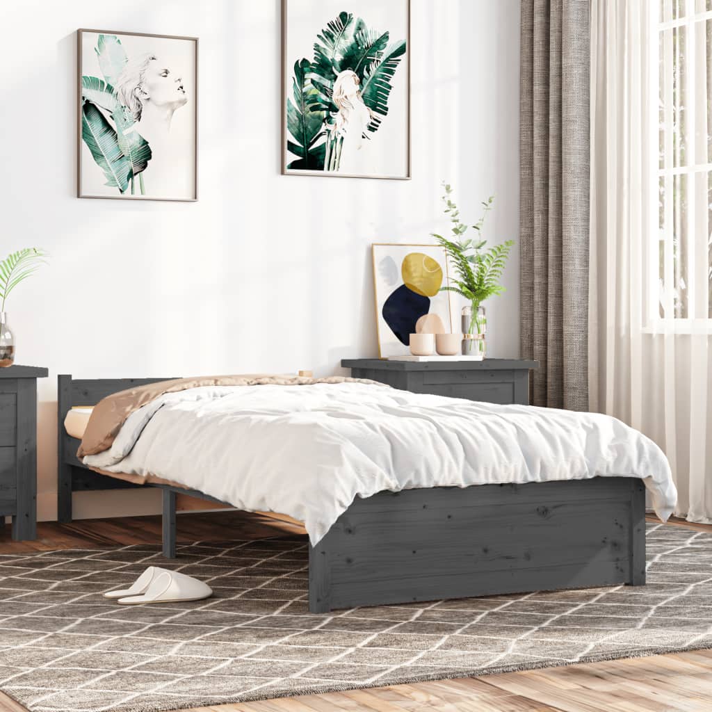 Bed frame without mattress gray solid wood 75x190 cm