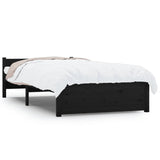 Cadre de lit sans matelas noir bois massif 75x190 cm