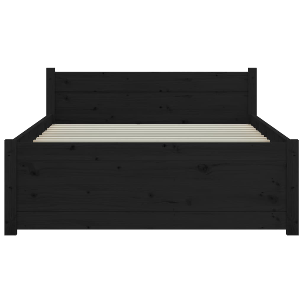 Cadre de lit sans matelas noir bois massif 75x190 cm