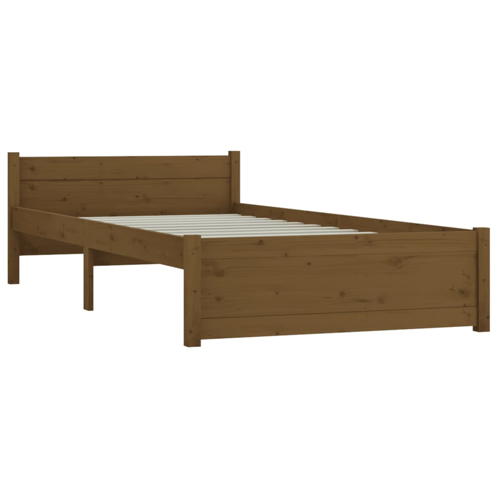 Cadre de lit sans matelas marron miel bois massif 90x190 cm