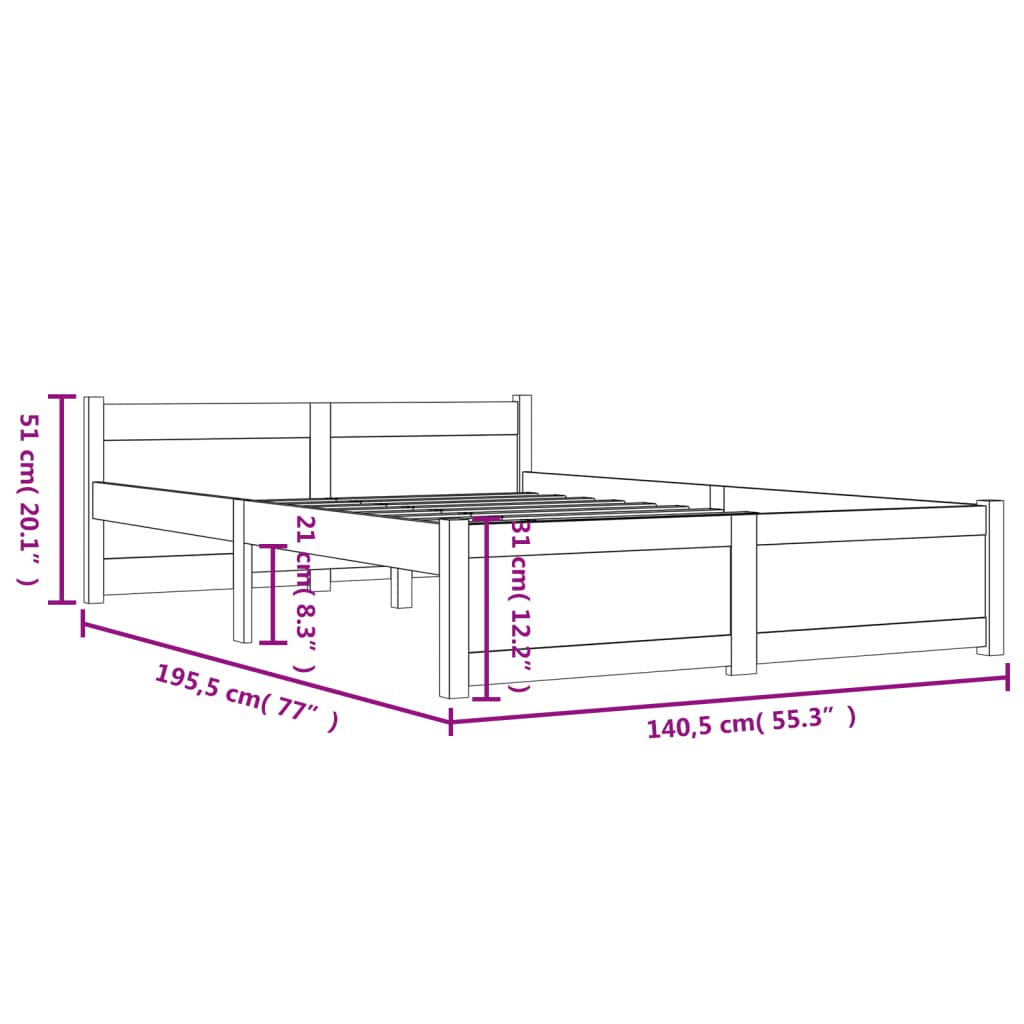 Bed frame without mattress white solid wood 135x190 cm