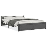 Bed frame without mattress gray solid wood 135x190 cm