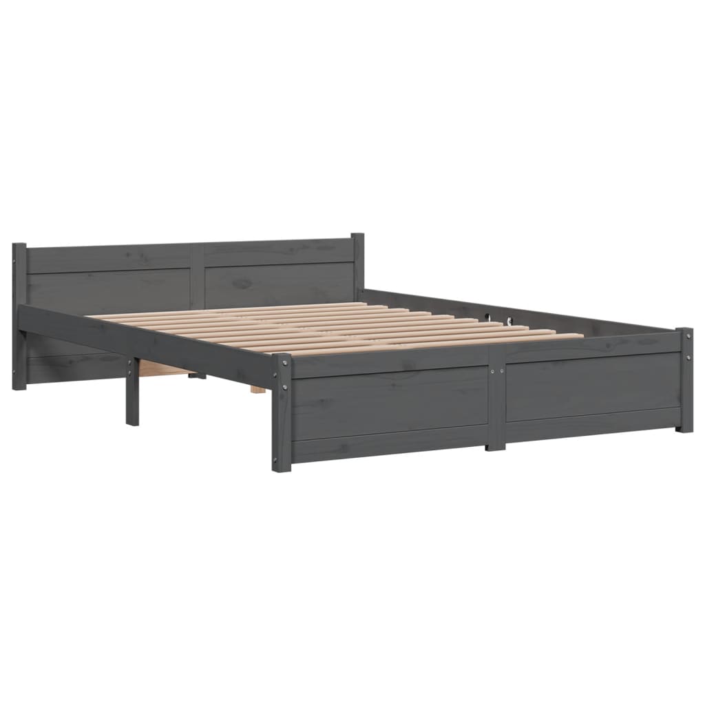 Bed frame without mattress gray solid wood 135x190 cm