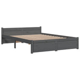 Bed frame without mattress gray solid wood 135x190 cm